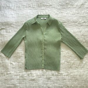 Y2K Crinkle 3/4 Sleeve Button Up Blouse